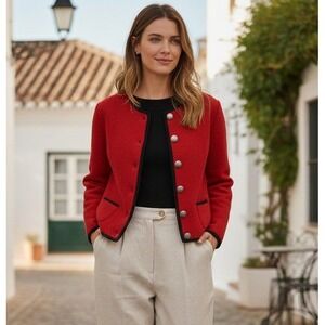 Vintage Women's Red Wool Blend Sweater Cardigan Buttons Heavy Thick Pockets XL?